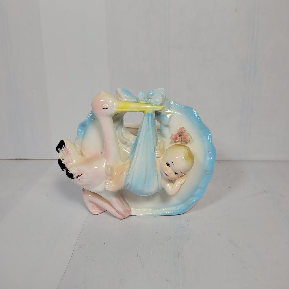 Vintage Baby & Stork Wall Hanging Planter 4946 Succulent, Nursery Decor
